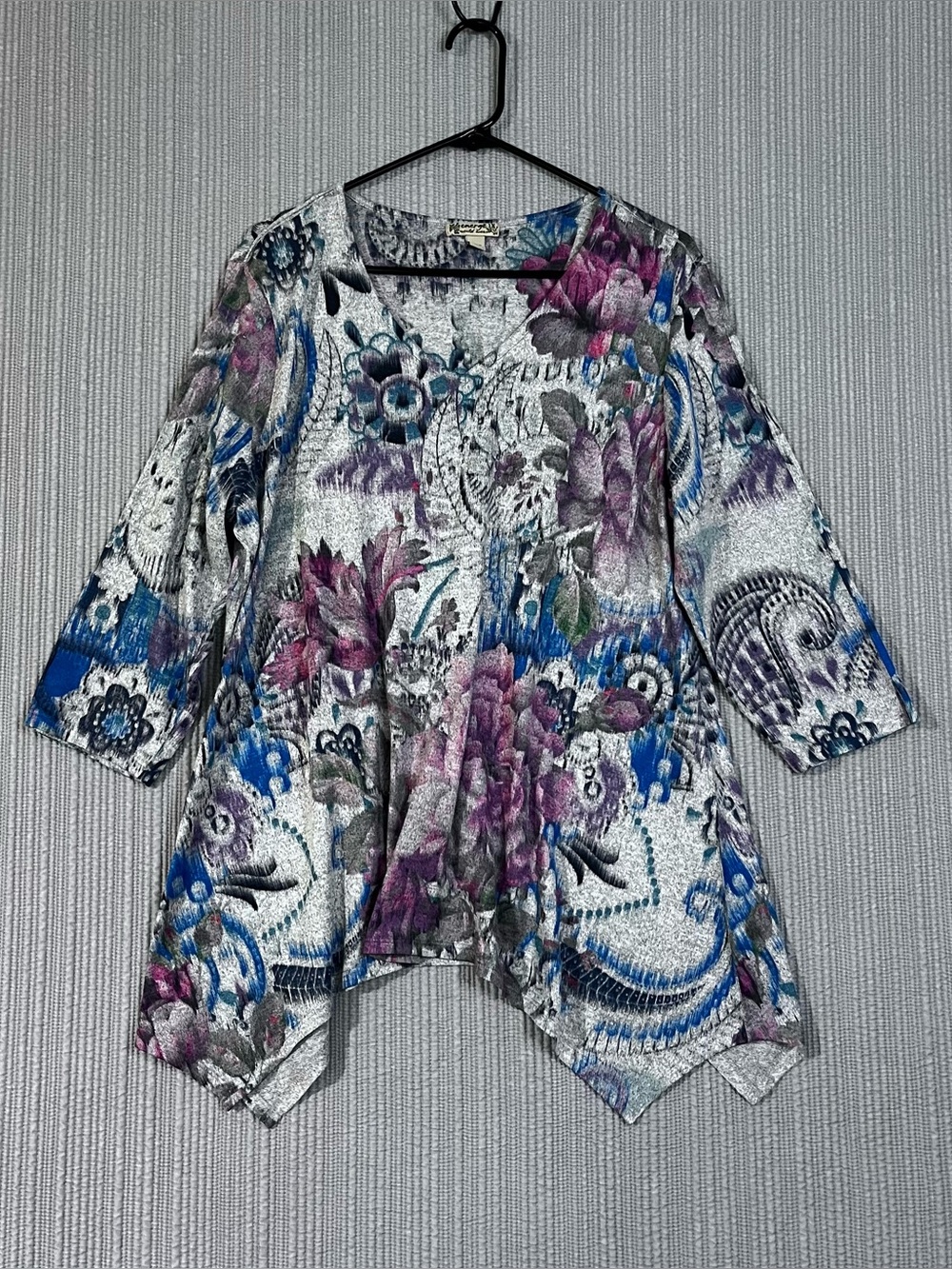 Energe World Wear Soft Knit Pullover Tunic Top Floral Womens Plus Sz 1X Oversize